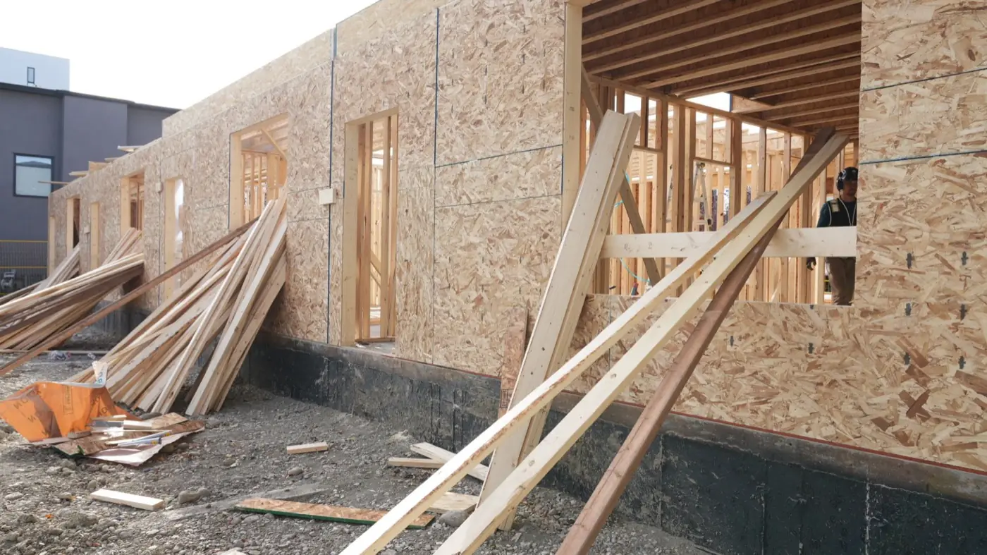 Exterior wall sheathing and framing on a Calgary residential build