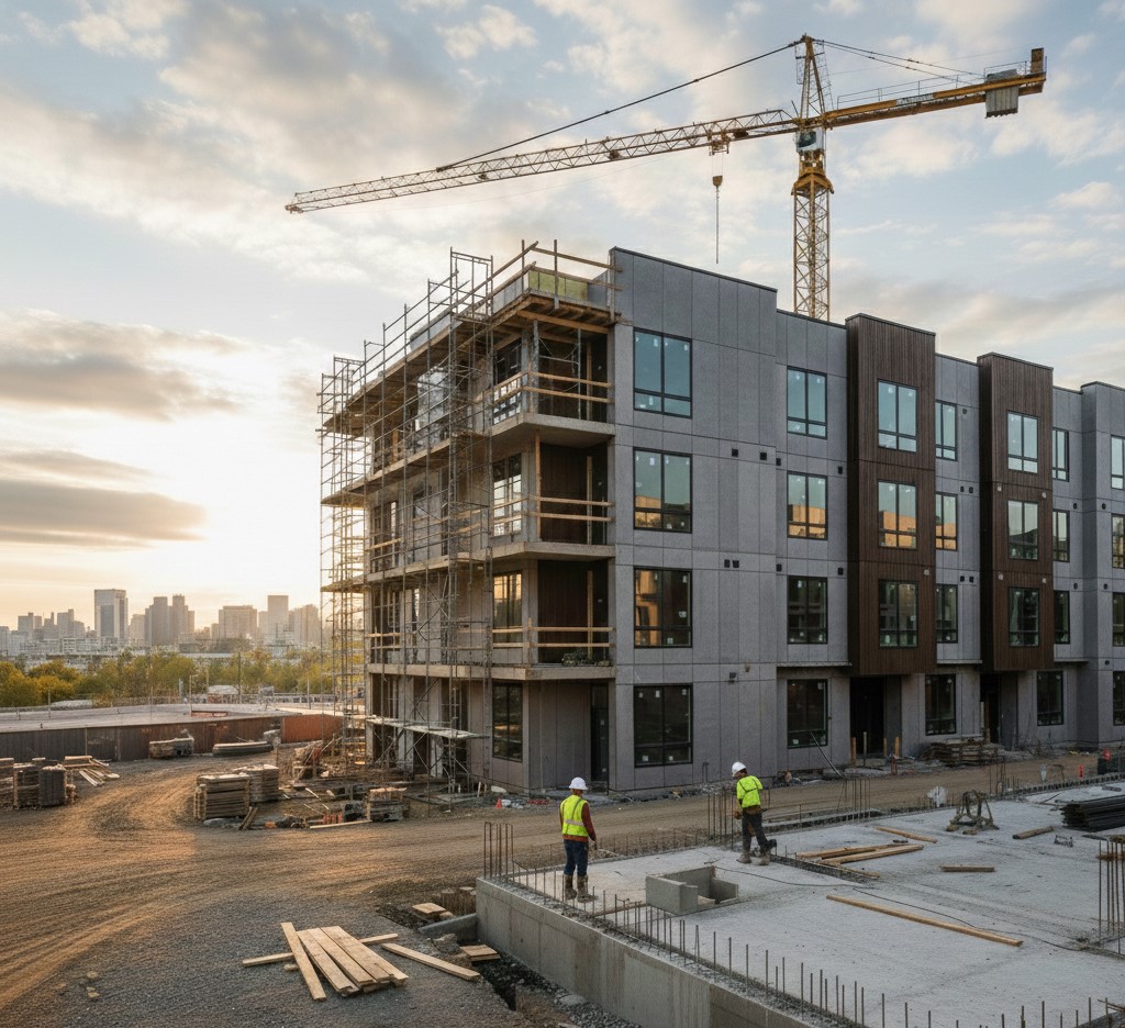 Multi-family build, craned into place